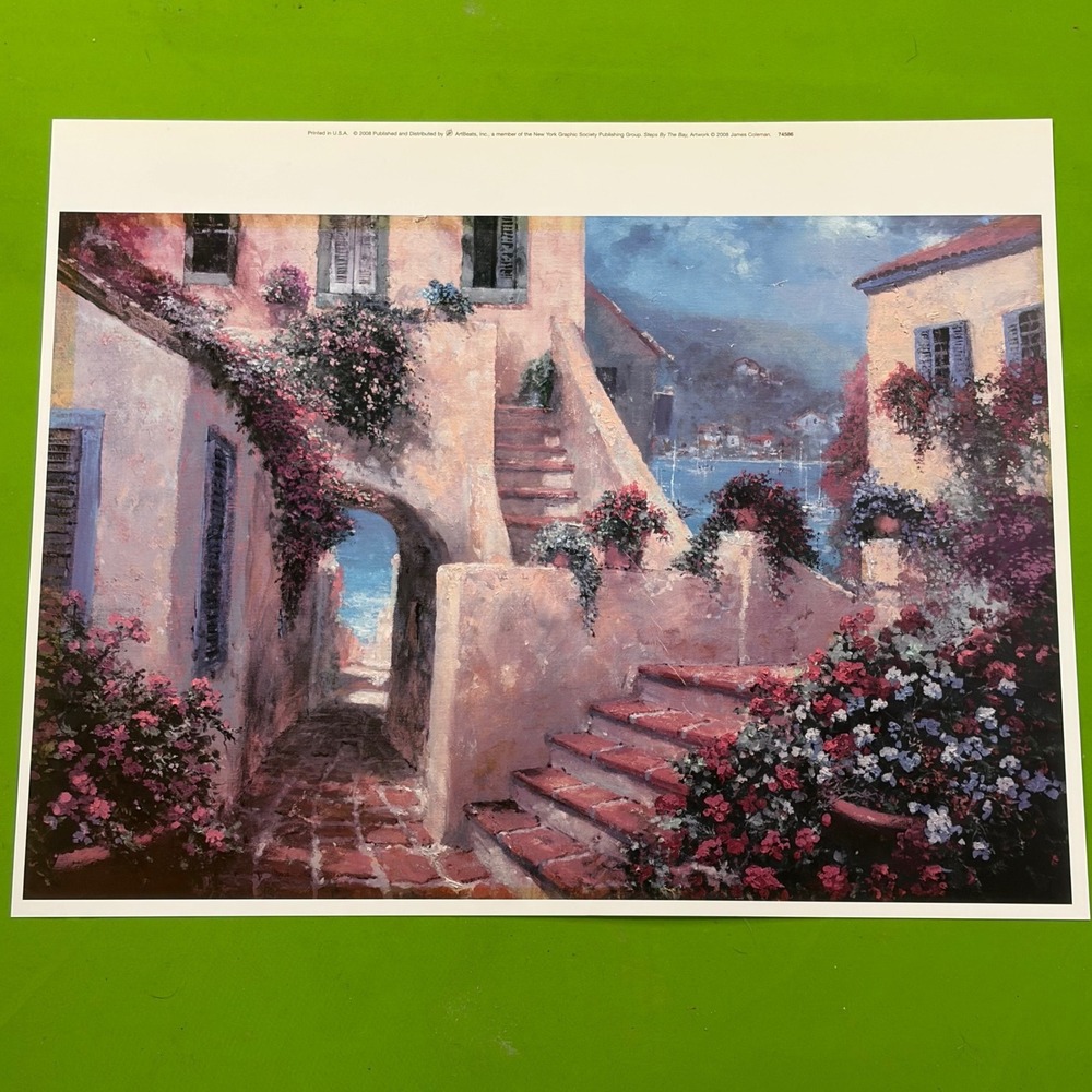 James Coleman Steps By The Bay Lithograph 20x16 Mediterranean Coastal Art 2008